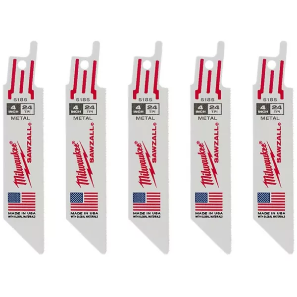 Milwaukee 4 in. 24 Teeth per in. Thin Metal Cutting SAWZALL Reciprocating Saw Blades(5 Pack)