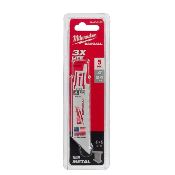 Milwaukee 4 in. 24 Teeth per in. Thin Metal Cutting SAWZALL Reciprocating Saw Blades(5 Pack)