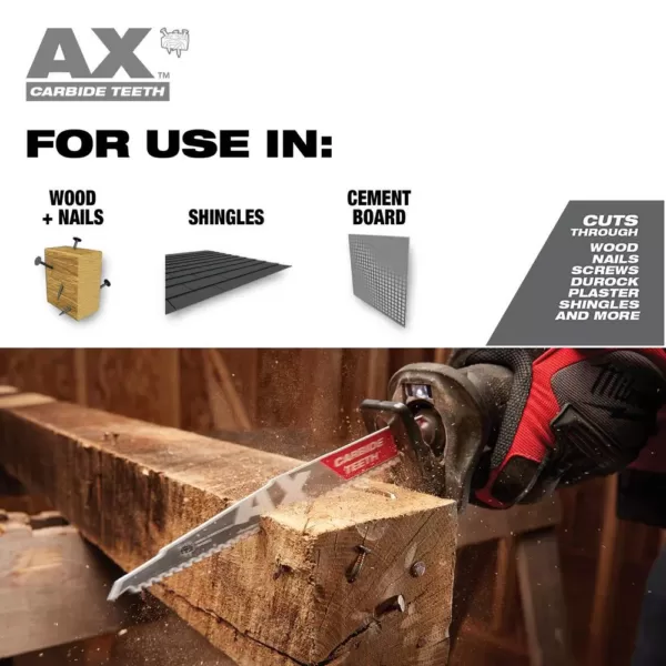 Milwaukee 9 in. 5 TPI AX Carbide Teeth Demo Nail Embedded Wood Cutting SAWZALL Reciprocating Saw Blade (2-Pack)