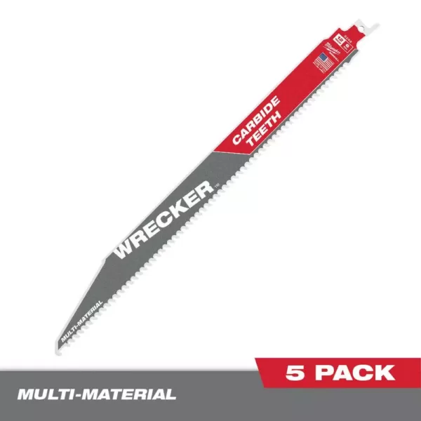 Milwaukee 12 in. 6 TPI WRECKER Carbide Teeth Multi-Material Cutting SAWZALL Reciprocating Saw Blade (5-Pack)