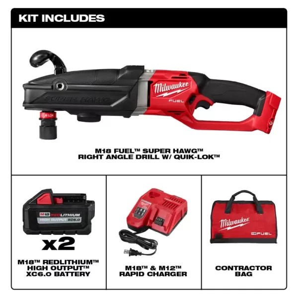 Milwaukee M18 FUEL 18-Volt Lithium-Ion Brushless Cordless GEN 2 SUPER HAWG 7/16 in. Right Angle Drill QUIK-LOK Kit