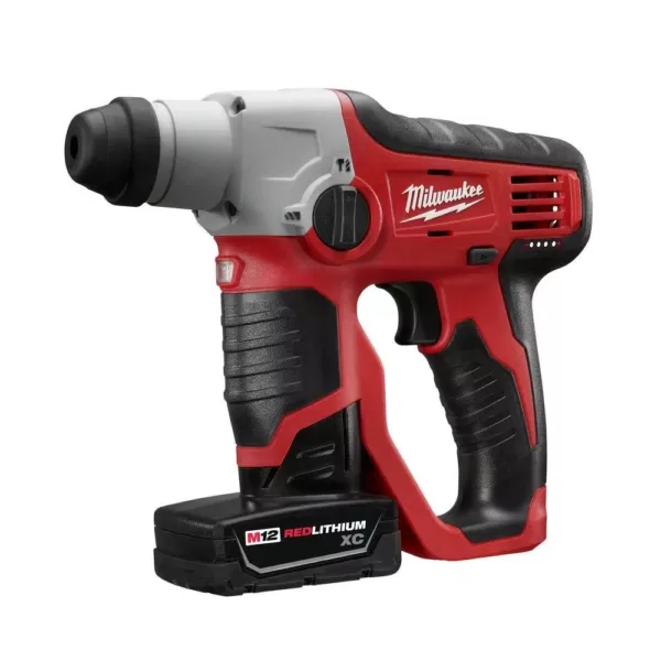 Milwaukee M12 12-Volt Lithium-Ion Cordless 1/2 in. SDS-Plus Rotary Hammer with (2) 3.0Ah Batteries, Charger & Case