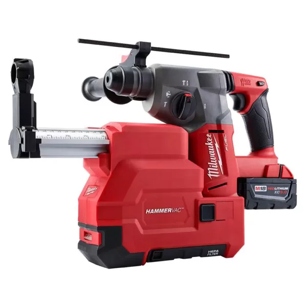 Milwaukee M18 FUEL 18-Volt Lithium-Ion Brushless Cordless 1 in. SDS-Plus Rotary Hammer W/ Dust Extractor Kit, (2) 5.0Ah Batteries