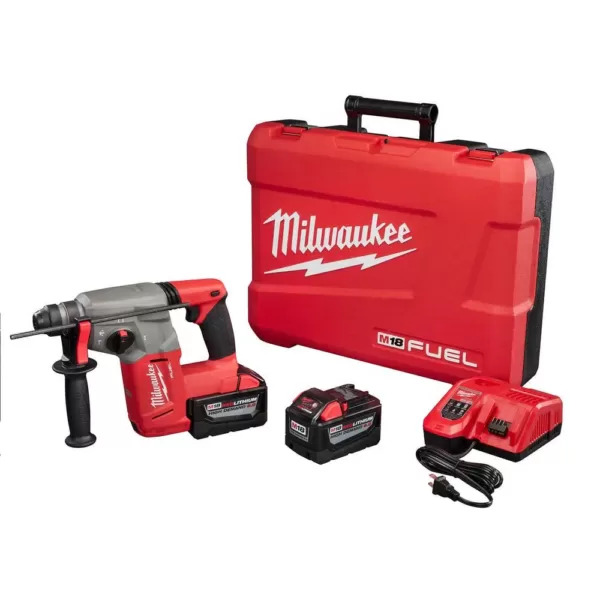 Milwaukee M18 FUEL 18-Volt Lithium-Ion Brushless Cordless 1 in. SDS-Plus Rotary Hammer Kit W/(2) 9.0Ah Batteries, Rapid Charger