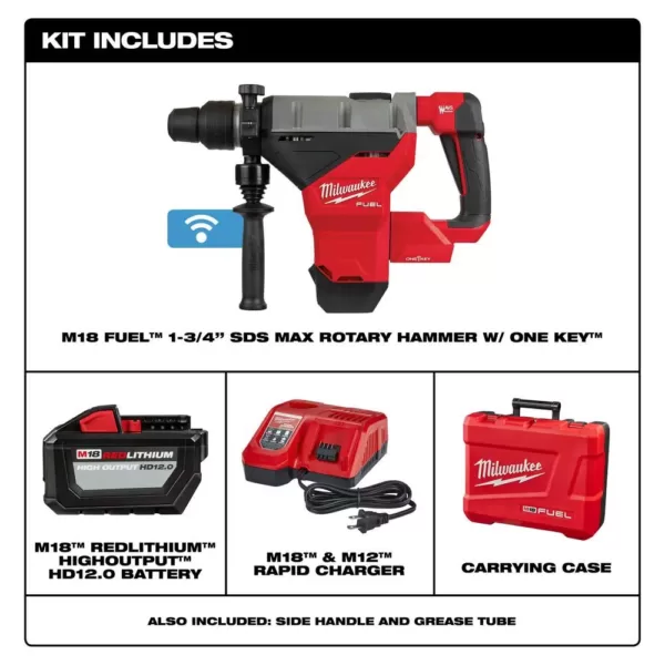 Milwaukee M18 FUEL ONE-KEY 18-Volt Lithium-Ion Brushless Cordless 1-3/4 in. SDS-MAX Rotary Hammer with One 12.0 Ah Battery