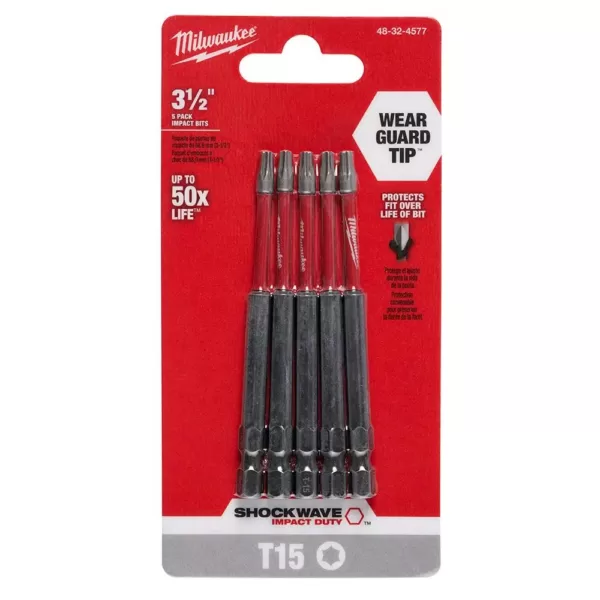 Milwaukee SHOCKWAVE Torx #15 3.5 in. Impact Duty Steel Screwdriver Bit (5-Pack)