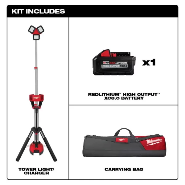 Milwaukee M18 18-Volt Lithium-Ion Cordless ROCKET LED Stand Light/Charger Kit with HIGH OUTPUT 8.0 Ah Battery