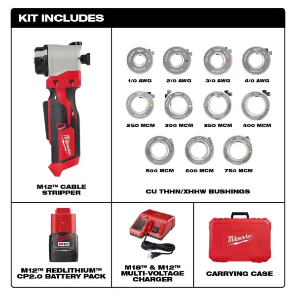 Milwaukee M12 12-Volt Lithium-Ion Cordless Cable Stripper Kit for Cu THHN/XHHW Wire