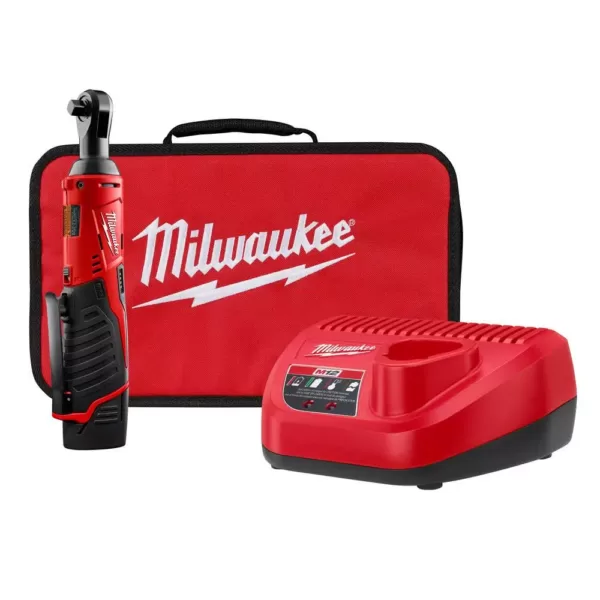 Milwaukee M12 12-Volt 3/8 in. Lithium-Ion Cordless Ratchet Kit with 1.5Ah Battery, Charger and Tool Bag