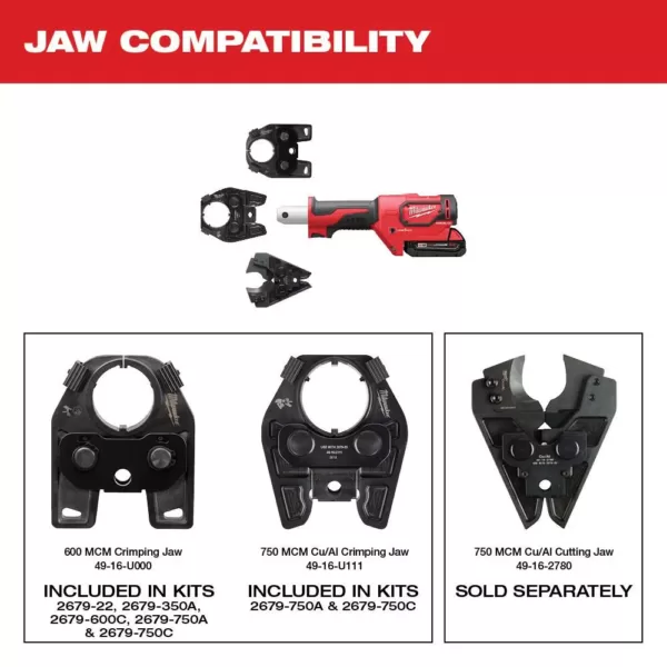 Milwaukee M18 18-Volt Lithium-Ion Cordless FORCE LOGIC 600 MCM Crimper Kit with 750 MCM Expanded Jaw