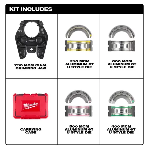 Milwaukee 750 MCM Cu/Al Crimping Jaw with 400-750 MCM Al 6-Ton U Style Dies