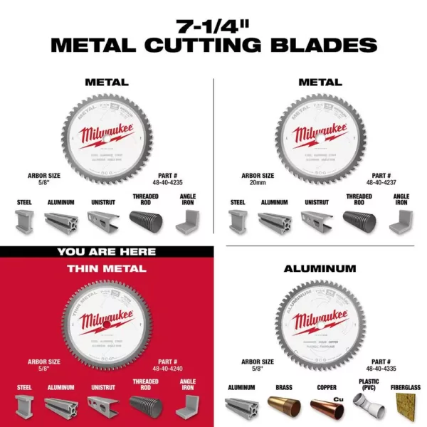 Milwaukee 7-1/4 in. x 70 Carbide Teeth Thin Metal Cutting Circular Saw Blade