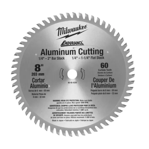 Milwaukee 8 in. x 60 Carbide Teeth Aluminum Metal Cutting Circular Saw Blade