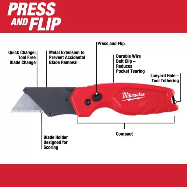 Milwaukee 25 ft. x 1.3 in. W Blade Tape Measure with 14 ft. Standout with Fastback Compact Folding Utility Knife