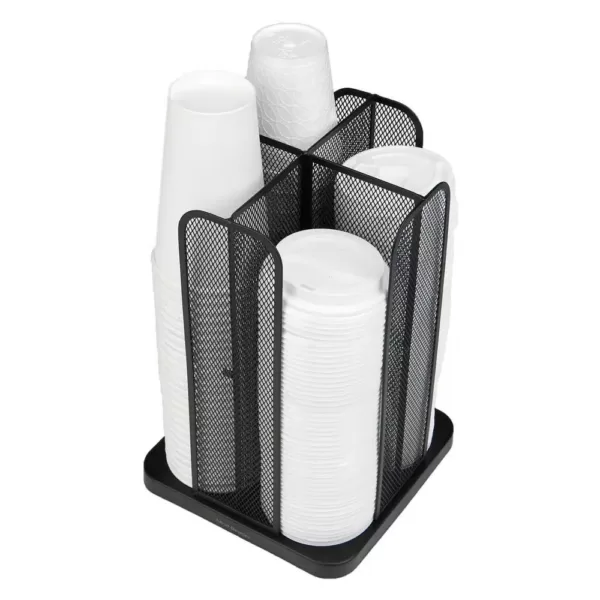 Mind Reader Cup and Lid Carousel Holder Organizer, Cup Dispenser Black Metal Mesh