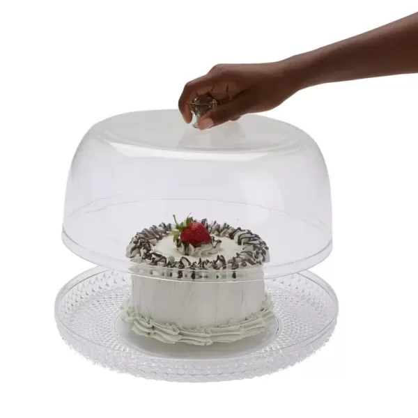 Mind Reader 10 in. x 7.25 in. Clear Diamond Acrylic Cake Holder with Cover, Cake Display, Dessert Display Tray, Cake Storage