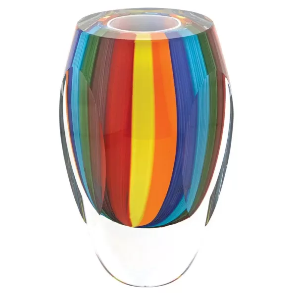 Badash Crystal 6 in. Rainbow Murano Style Art Glass Vase