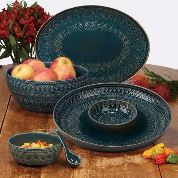 Certified International Multi-Colored 152 oz. Aztec Teal Deep Bowl