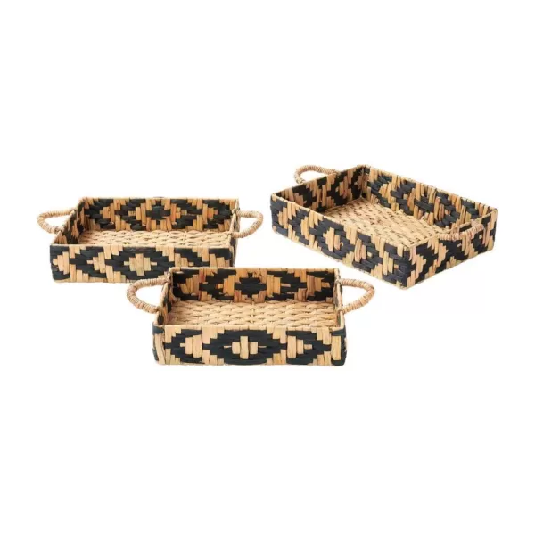 Home Decorators Collection Home Decorators Collection Black and Natural Water Hyacinth Decorative Rectangle Tray (Set of 3)