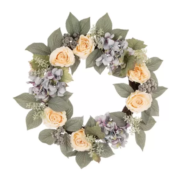 Glitzhome 22 in. Dia Artificial Hydrangea Rose Wreath