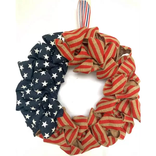 Glitzhome 22 in. US Red And Blue National Day Burlap Wreath