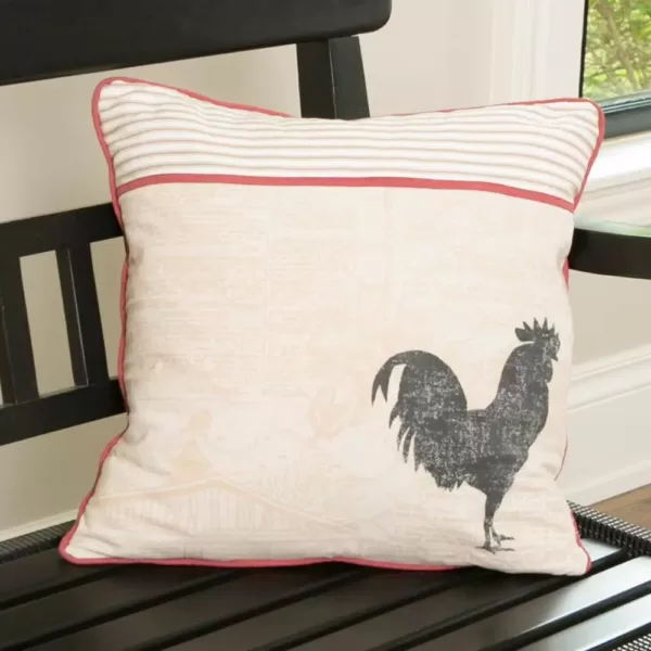 Heritage Lace Farmhouse Rooster 18 in. x 18 in. Tan Pillow Cover