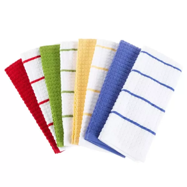 Lavish Home Multi-Color Waffle Weave Striped and Solid Color Cotton Kitchen Towel Set (8-Pieces)