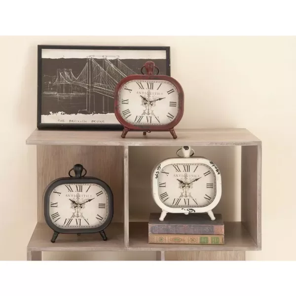 LITTON LANE Classic Rounded Rectangle Iron Table Clock in Distressed Red and Black or White (3-Pack)