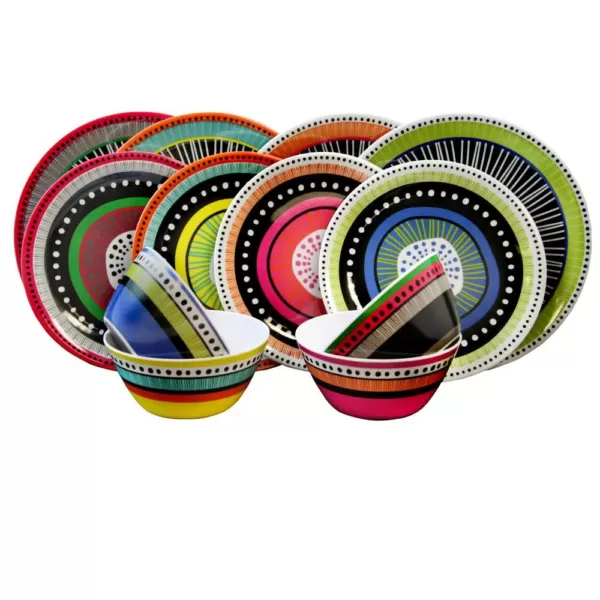 Gibson Almira 12-Piece Casual Multicolor Melamine Outdoor Dinnerware Set (Service for 4)