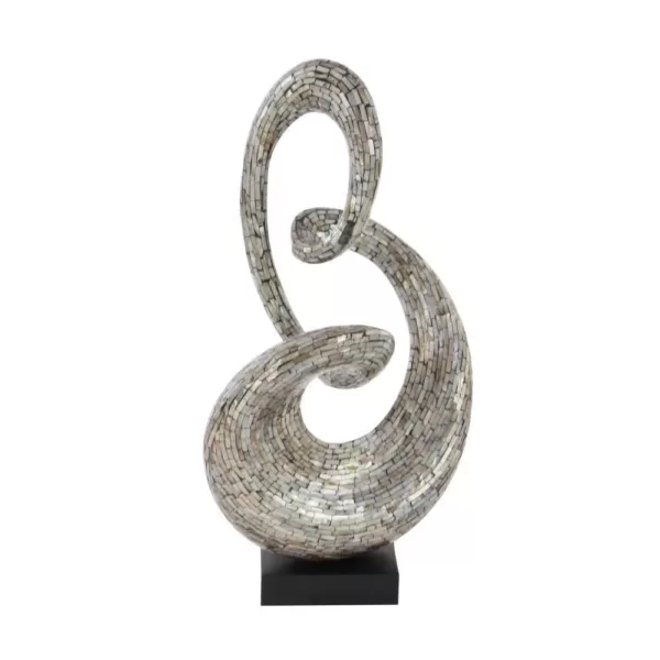 LITTON LANE Abstract Polystone Loop Sculpture with Mother of Pearl Tile Inlay