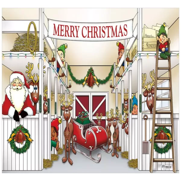 My Door Decor 7 ft. x 8 ft. Santa's Reindeer Barn Holiday Garage Door Decor Mural for Single Car Garage