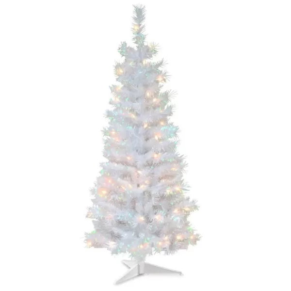 National Tree Company 4 ft. White Iridescent Tinsel Artificial Christmas Tree with Clear Lights