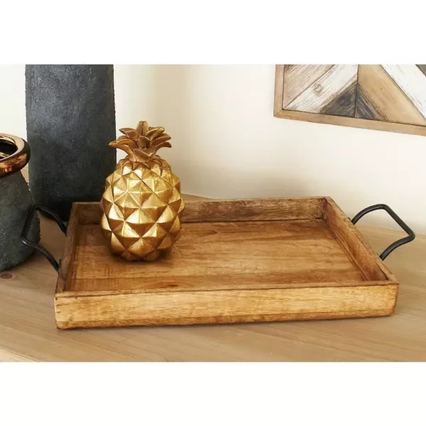 LITTON LANE Mahogany Brown Wood and Iron Trays (Set of 3)