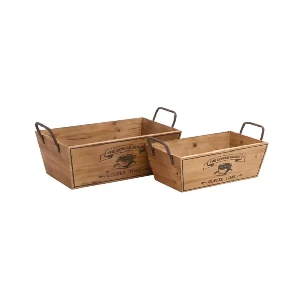 LITTON LANE Farmhouse Natural Brown Decorative Wine Trays (Set of 2)