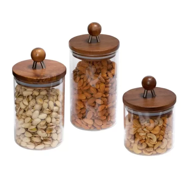 Honey-Can-Do 3-Piece Acacia Top Glass Kitchen Canister Set