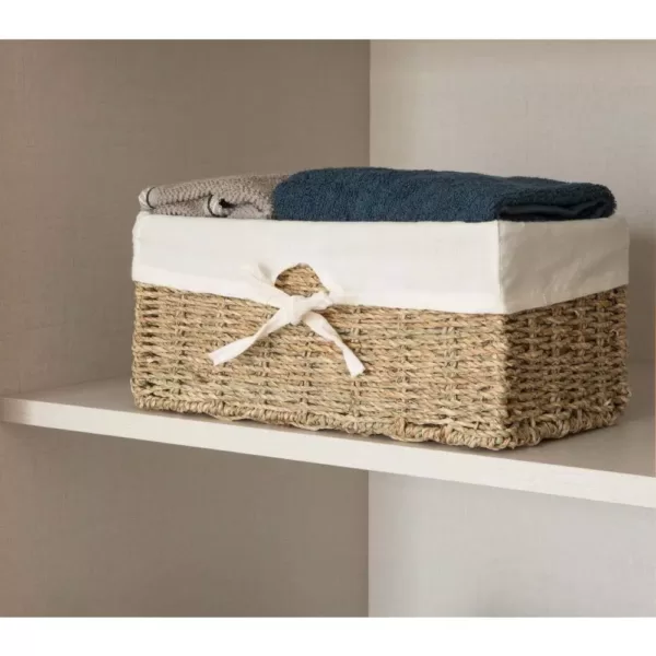 Vintiquewise 12 in. W x 6.5 in. D x 5.3 in. H Seagrass Shelf Basket Lined with White Lining