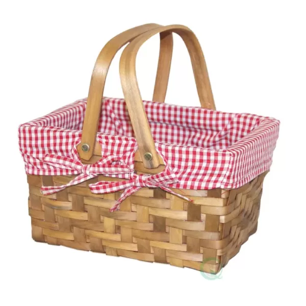 Vintiquewise 10.2 in. W x 7.7 in. D x 5.5 in. H Wooden Small Rectangular Basket Lined with Gingham Lining