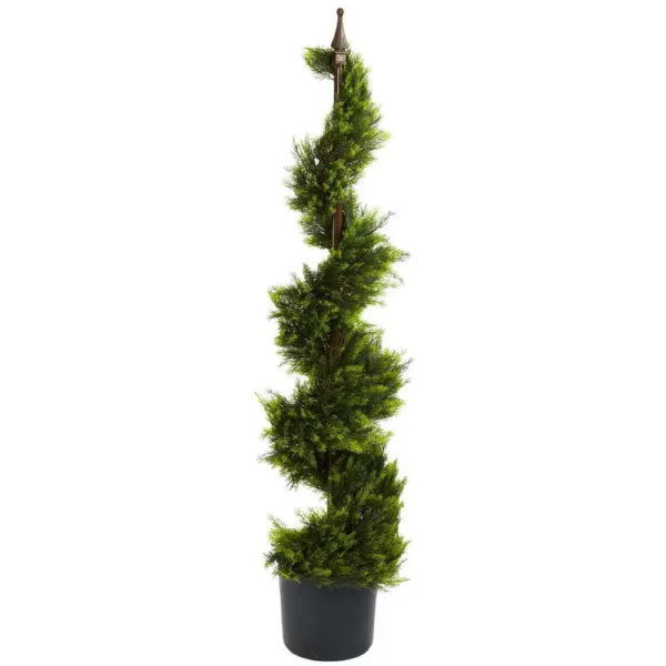 Nearly Natural 4 ft. Green Cypress Spirial Silk Tree