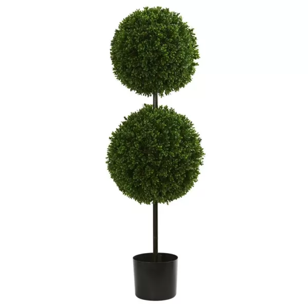 Nearly Natural 3.5 in. UV Resistant Indoor/Outdoor Boxwood Double Ball Artificial Topiary Tree