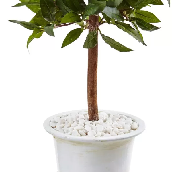 Nearly Natural Indoor Sweet Bay Mini Topiary Artificial Tree in White Urn