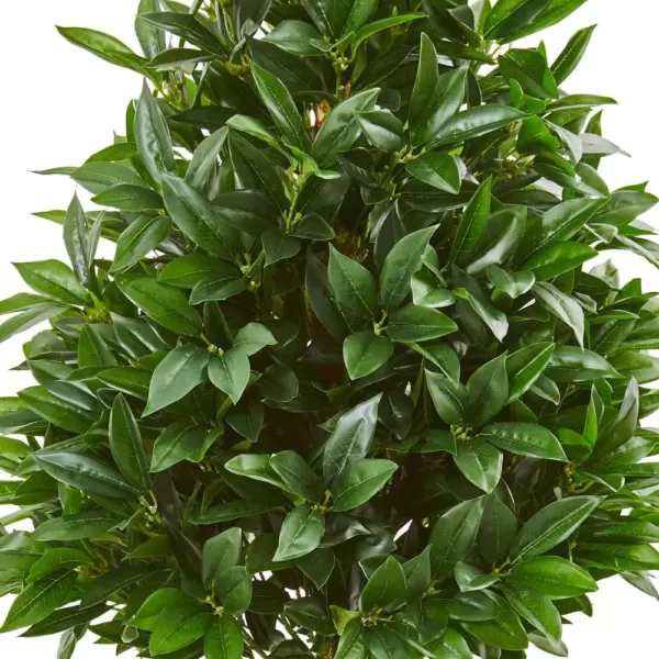 Nearly Natural Indoor/Outdoor 44-In. Bay Leaf Cone Topiary Artificial Tree in White Planter