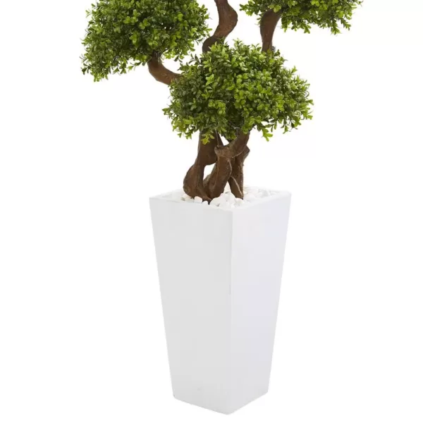 Nearly Natural 55 In. Four Ball Boxwood Artificial Topiary Tree in Tall White Planter