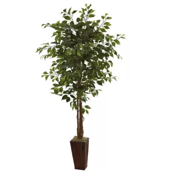 Nearly Natural 6 ft. Ficus Tree with Bamboo Planter