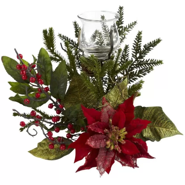 Nearly Natural Poinsettia Candelabrum Centerpiece