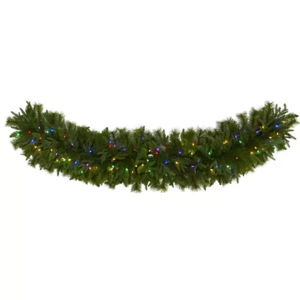 Nearly Natural 6 ft. x 18 in. Pre-Lit Christmas Pine Extra Wide Artificial Garland with 100 Multi-Colored LED Lights