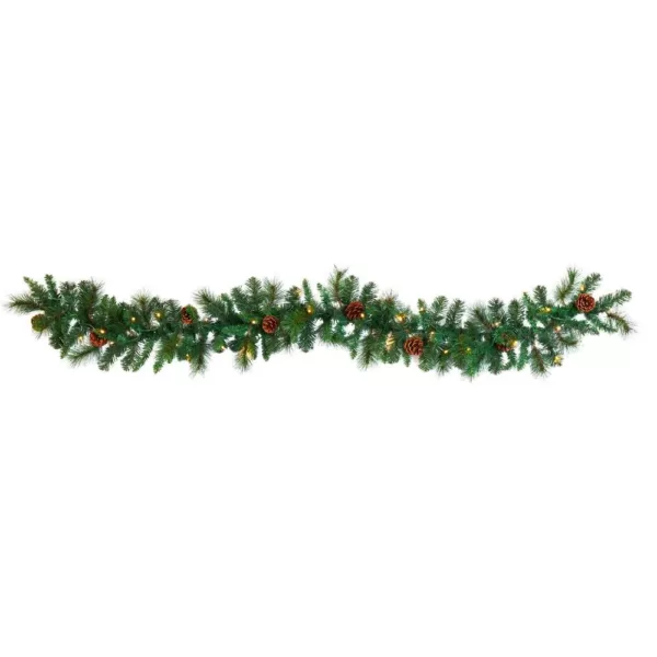 Nearly Natural 6 ft. Battery Operated Pre-lit Mixed Pine and Pinecone Artificial Garland with 35 Clear LED Lights