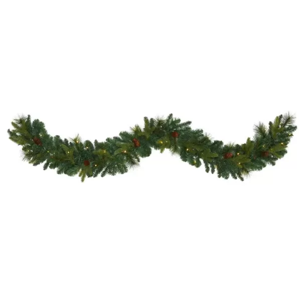 Nearly Natural 6 ft. Battery Operated Pre-lit Mixed Pine and Pinecone Artificial Garland with 35 Clear LED Lights