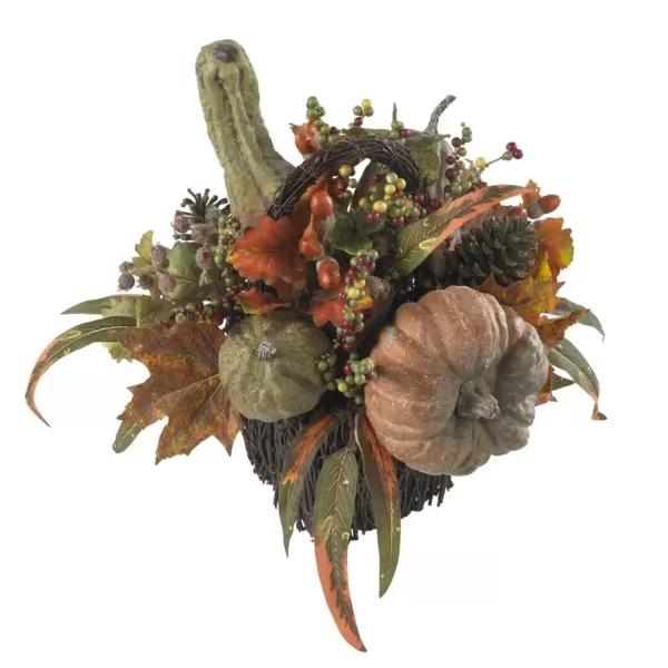 Nearly Natural 15 in. Fall Pumpkin and Berry Artificial Table Arrangement