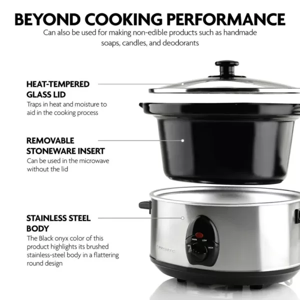 Ovente 3.7 Qt. Stainless Steel Electric Slow Cooker with Heat-Tempered Glass Lid, Adjustable Temperature Control, (SLO35ABR)