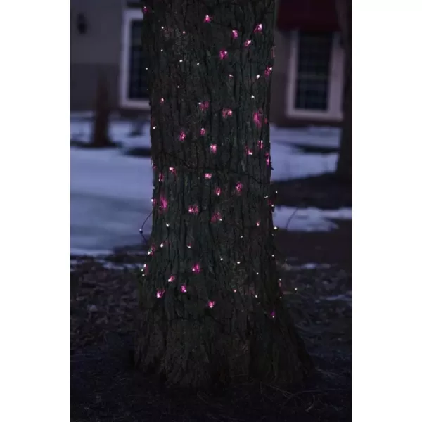 Northlight 2 ft. x 8 ft. Pink Mini Net Style Tree Trunk Wrap Christmas Lights with Brown Wire